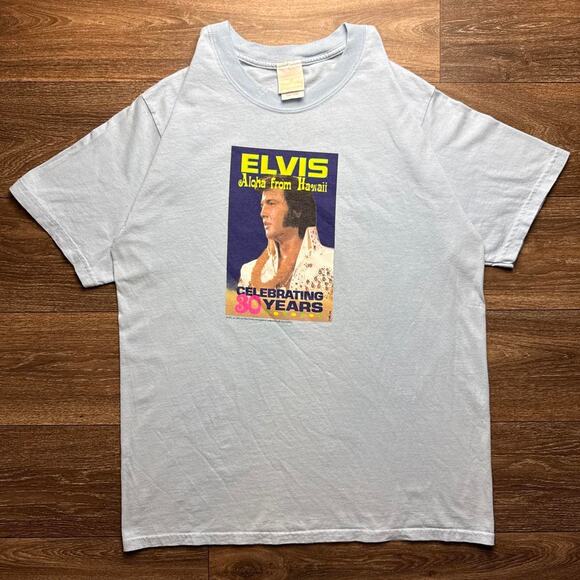 Graceland Other - Vintage Light Blue Y2K Elvis Presley Aloha From Hawaii Tee; 30th Anniversary